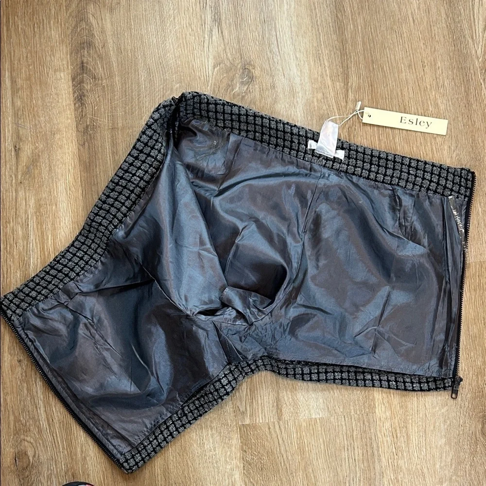 Esley High Waist Black and Gray Checkered Wool Lined Shorts - Picture 7 of 8